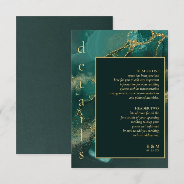 Carte D'accompagnement Moody Ink Emerald Gold Détails Abstraits ID988 (Devant / Derrière)
