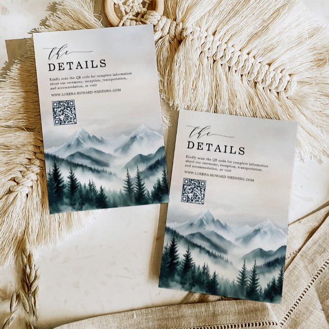 Carte D'accompagnement Moody Mountains Forest Détails du Mariage QR Code (Créateur téléchargé)