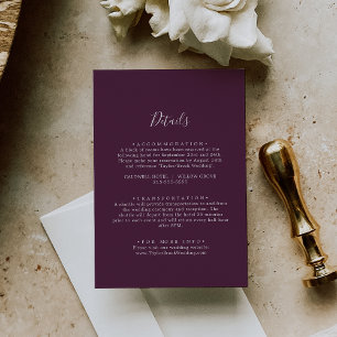 Carte D'accompagnement Moody Purple Coordonnées Plum Détails du Mariage
