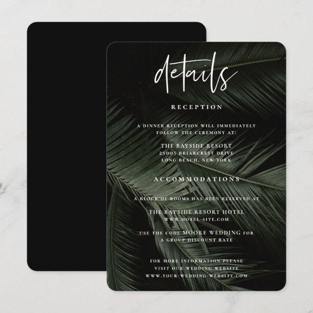 Carte D'accompagnement Moody Tropics - Détails du Mariage (Devant / Derrière)