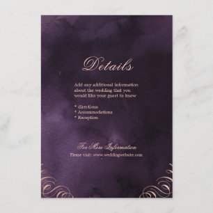 Carte D'accompagnement Moody violet rose or calligraphie détails du maria