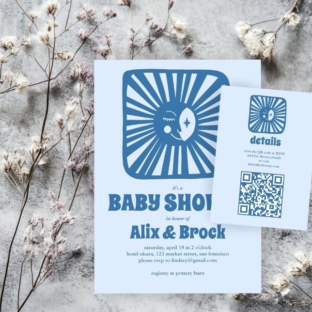 Carte D'accompagnement Moon Glow Boho Moderne mignon Baby shower QR perso (Moon Glow Boho Modern Cute Custom QR code Baby Shower Enclosure Card
)