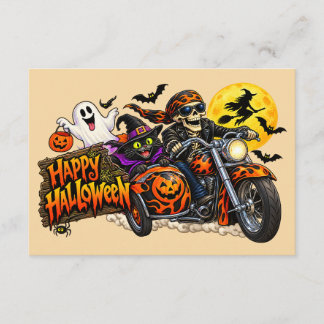 Carte D'accompagnement Motard squelette de moto d'Halloween heureux effra