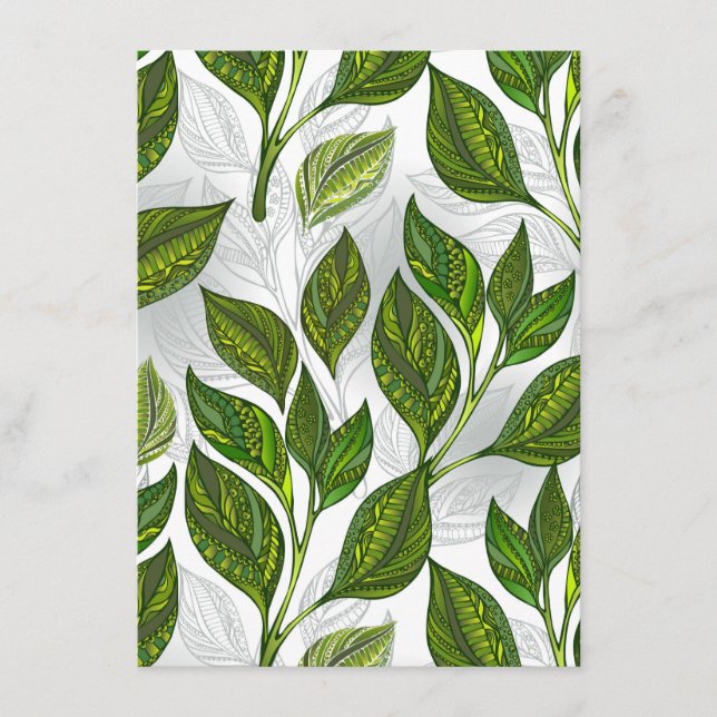 Carte D'accompagnement Motif sans couture avec Feuilles de thé vert (Devant)