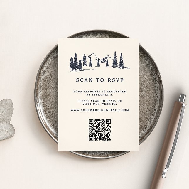 Carte D'accompagnement Mountain Sketch Mariage QR Code Website RSVP (Créateur téléchargé)