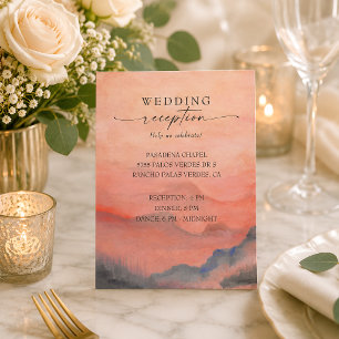 Carte D'accompagnement Mountain Sunset Coral Mariage Réception rustique