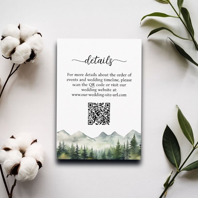 Carte D'accompagnement Mountains Pines QR Code Détails du Mariage (Créateur téléchargé)