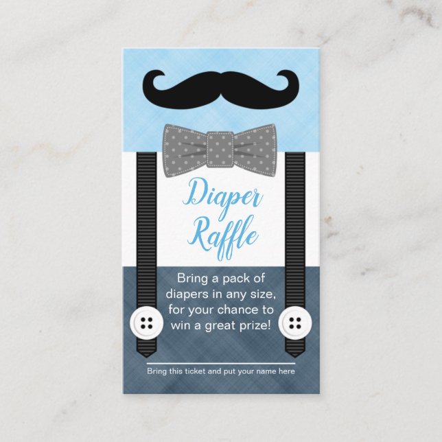 Carte D'accompagnement Moustache baby shower diaper billet de tombola mar (Devant)