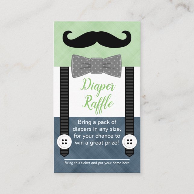 Carte D'accompagnement moustache biberon billet de tombola vert marine bl (Devant)