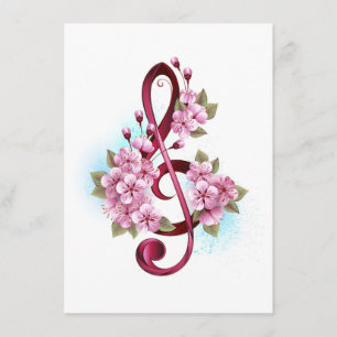 Carte D'accompagnement Musical treble clef notes with sakura flowers