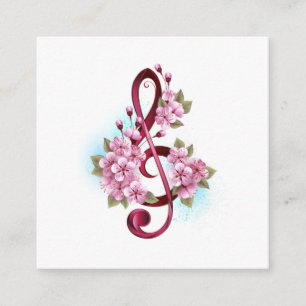 Carte D'accompagnement Musical treble clef notes with sakura flowers