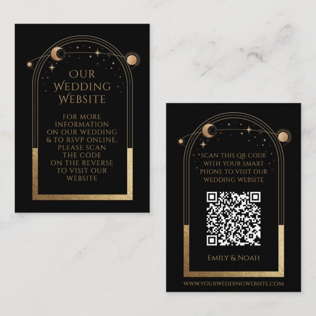 Carte D'accompagnement Mystic Black Gold Mariage site Web RSVP QR Code (Devant / Derrière)