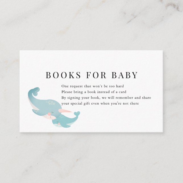Carte D'accompagnement Nahwhals Baby shower bleu demande (Devant)