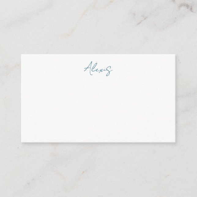Carte D'accompagnement Name Calligraphy Script Plain Simple White Blue (Devant)