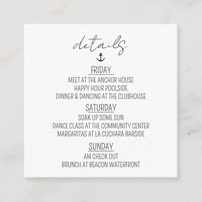 Carte D'accompagnement Nautical Bachelorette Weekend (Devant)
