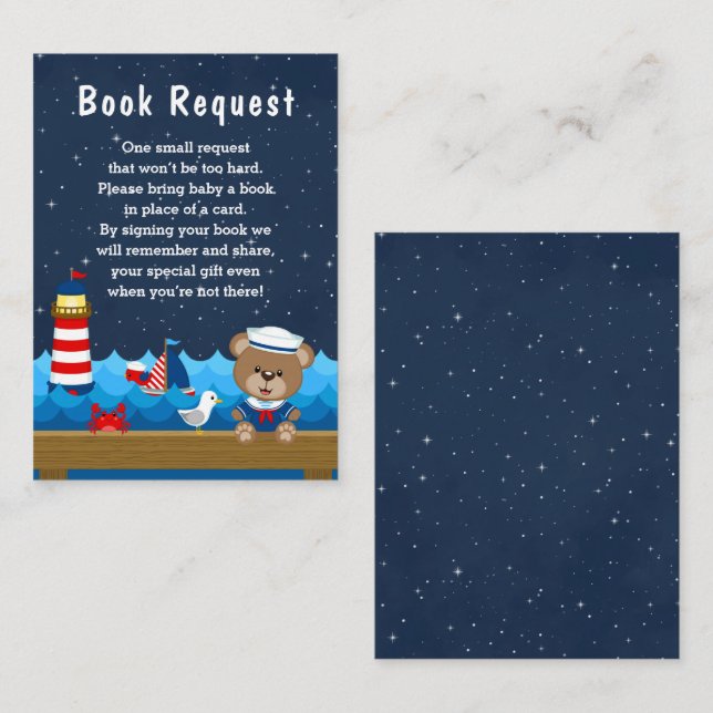Carte D'accompagnement Nautical Boy Bear Red et Navy Demande de livre (Devant / Derrière)