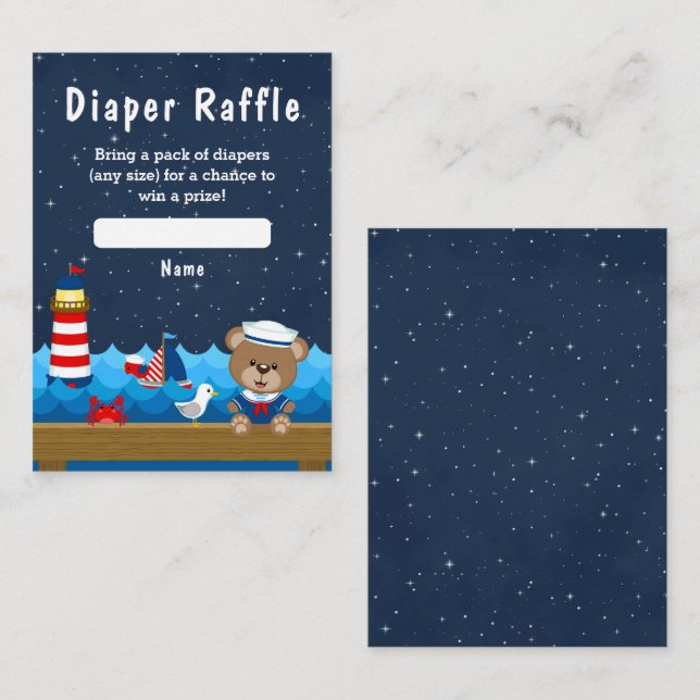 Carte D'accompagnement Nautique Boy Bear Red et Navy Diaper Raffle (Devant / Derrière)