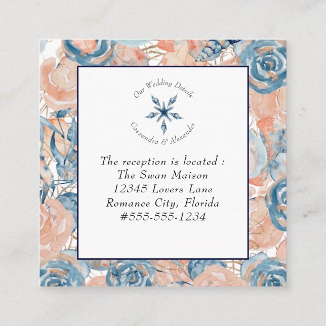 Carte D'accompagnement Nautique Plage Mariage Coquillages Starfish (Dos)