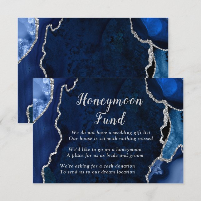 Carte D'accompagnement Navy Blue and Silver Agate Honeymoon Fund (Devant / Derrière)