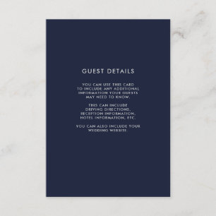 Carte D'accompagnement Navy Blue and White Wood Look Détails de l'invité