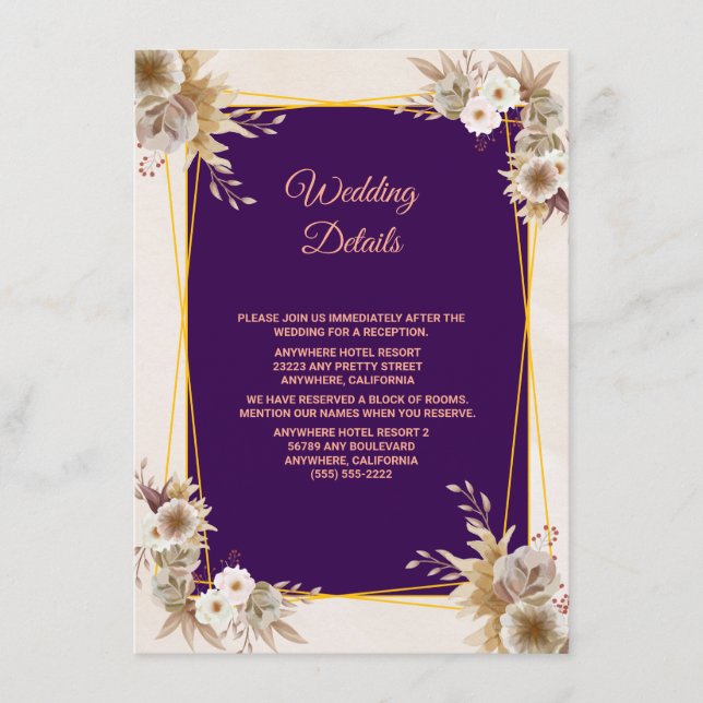 Carte D'accompagnement Navy Blue Burgundy Gold BlushWedding (Devant)