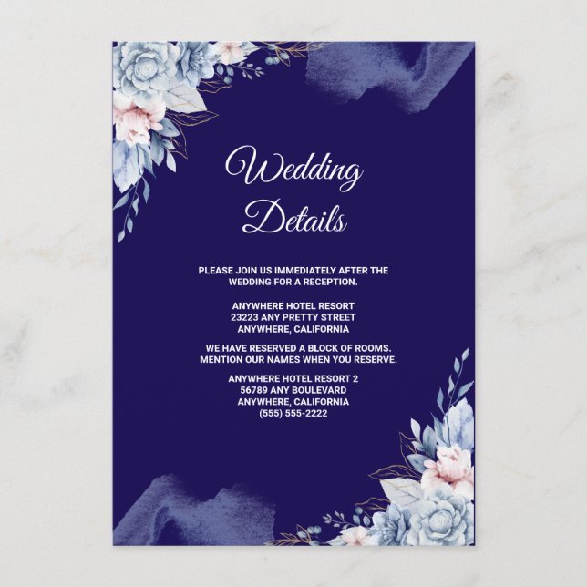 Carte D'accompagnement Navy blue elegant wedding (Devant)