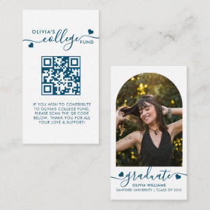 Carte D'accompagnement Navy Blue Heart Script QR Code College Fund Photo