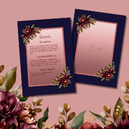 Carte D'accompagnement Navy Blue Rose Gold Script Burgundy floral wedding
