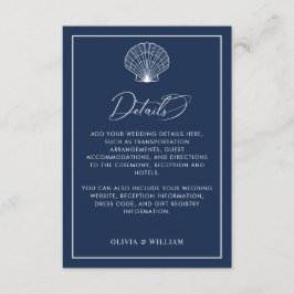 Carte D'accompagnement Navy Blue Seashell Beach Détails du mariage