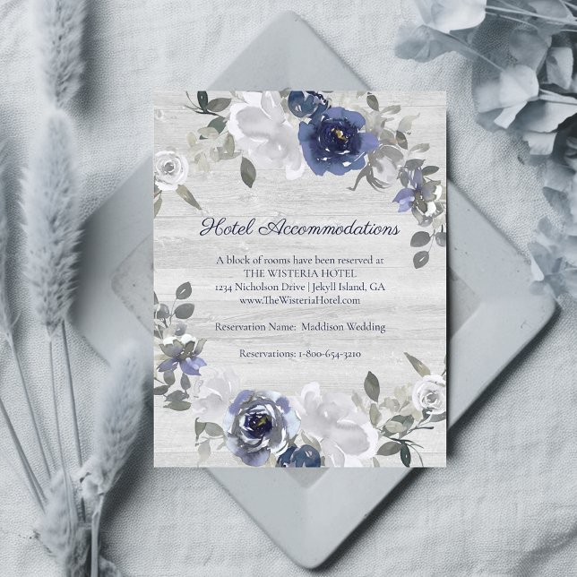 Carte D'accompagnement Navy Blue Silver Grey Floral Hôtel Hébergements (Créateur téléchargé)