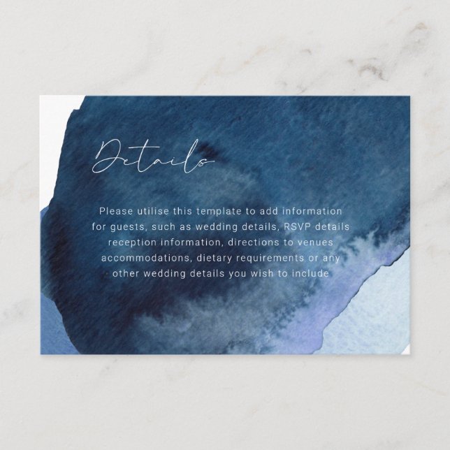 Carte D'accompagnement Navy Dusty Blue Ocean Détails du Mariage (Devant)