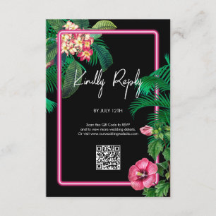 Carte D'accompagnement Neon Pink Tropical Retro Botanical Mariage