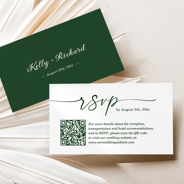 Carte D'accompagnement Neutral Green Budget Wedding RSVP Website QR Code (Créateur téléchargé)