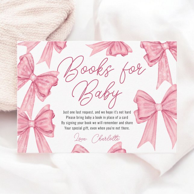 Carte D'accompagnement Noël Coquette Pink Books Baby shower (Christmas Coquette Pink Bow Books Baby Shower Enclosure Card)