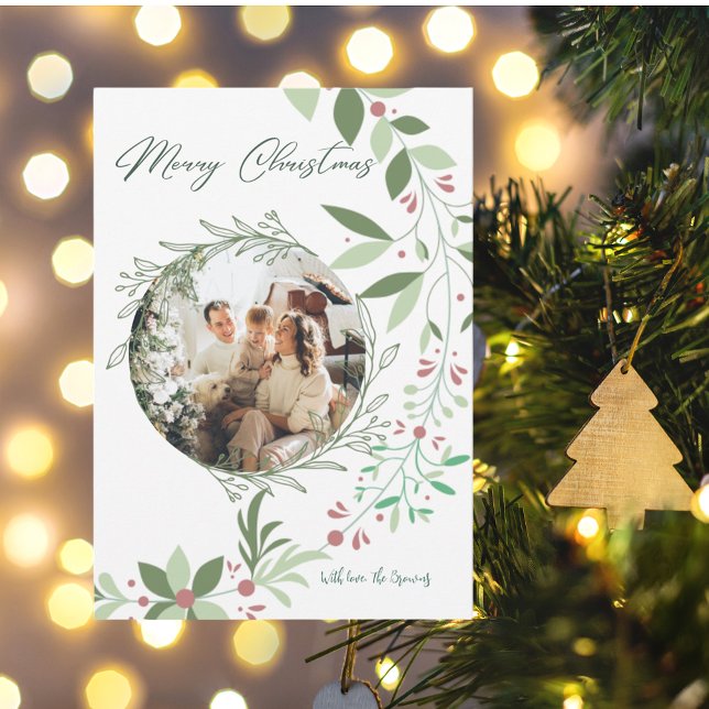 Carte D'accompagnement Noël Holly Botanical Green Photo Marine (Créateur téléchargé)