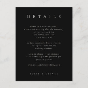 Carte D'accompagnement Noir avec Boho Beige Détails Mariage Moderne