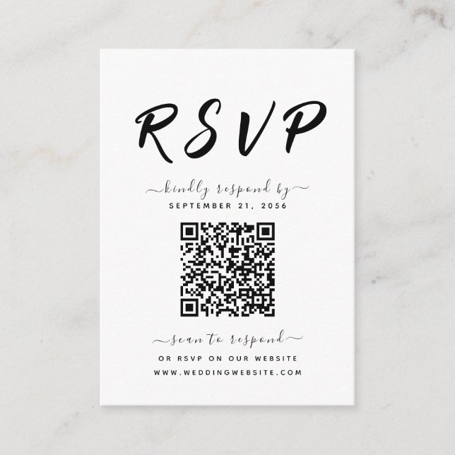 Carte D'accompagnement Noir & blanc en gras Code QR Mariage RSVP (Devant)