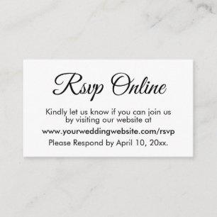 Carte D'accompagnement Noir & Blanc Mariage RSVP Online Élégant Simple