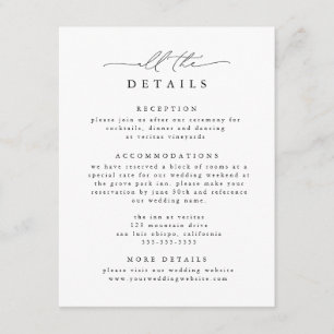 Carte D'accompagnement Noir & Blanc Moderne Et Élégant Mariage Détails