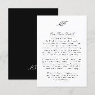 Carte D'accompagnement Noir Blanc Monogramme Classique Mariage Détails In
