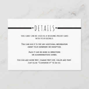 Carte D'accompagnement Noir blanc monogramme détails mariage insérer cart