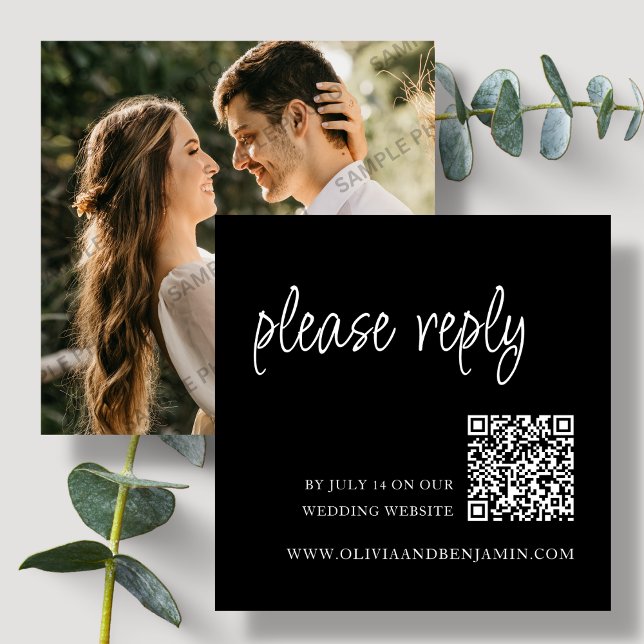 Carte D'accompagnement Noir | Code QR de réponse au mariage (Créateur téléchargé)