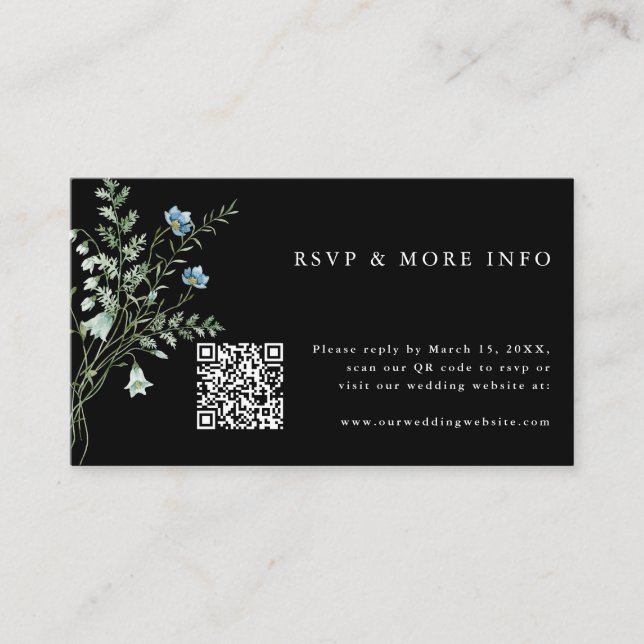 Carte D'accompagnement Noir Elegant Aquarelle Fleurs sauvages mariage RSV (Devant)