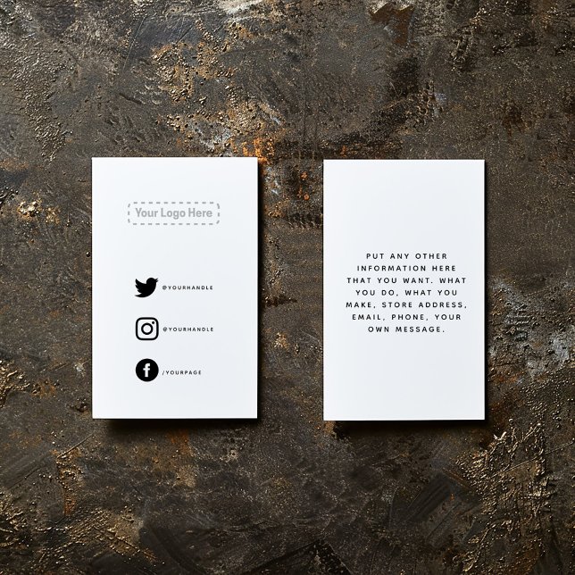 Carte D'accompagnement Noir et blanc votre logo liens sociaux (Black and white your logo social links Enclosure Card. Insert Card for customer orders.)