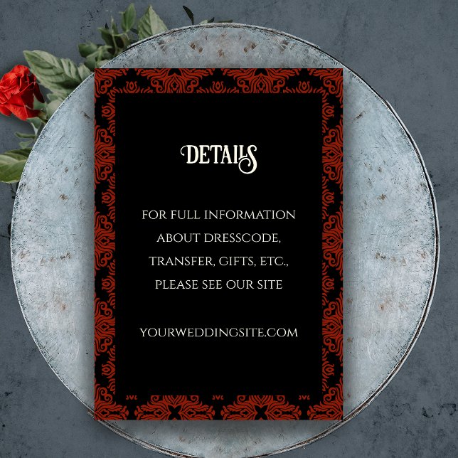 Carte D'accompagnement Noir et rouge Floral Gothique foncé Élégant mariag (Black and Red Floral Gothic Dark Elegant Wedding Enclosure Card)