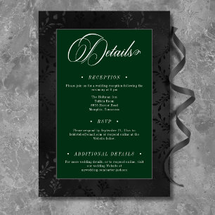 Carte D'accompagnement Noir gothique floral satin damas vert