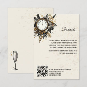Carte D'accompagnement Noir & Or Nouvel An Eve QR Détails