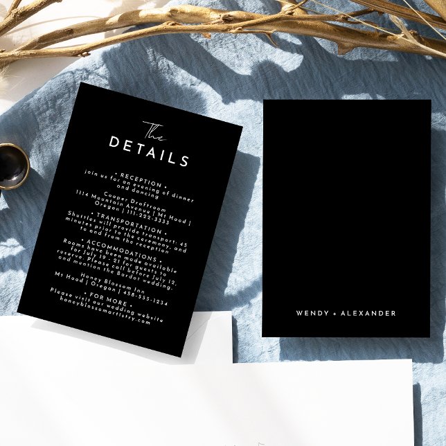 Carte D'accompagnement Noir Simple Moderne Script Détails Mariage (Créateur téléchargé)