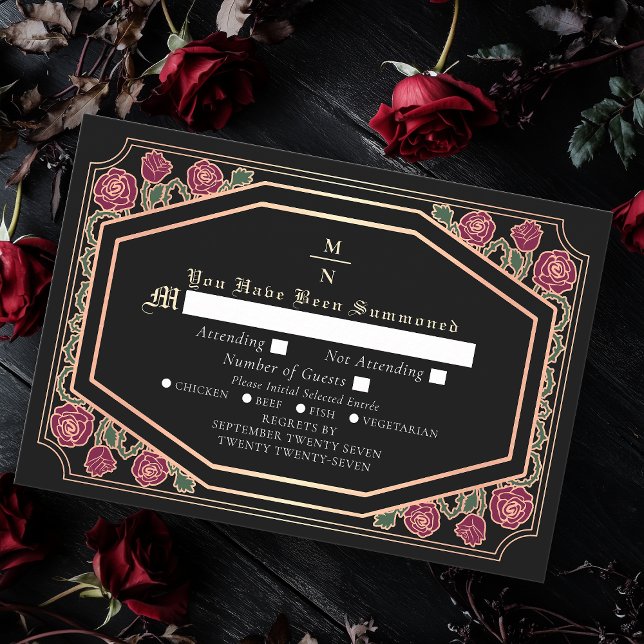 Carte D'accompagnement Noir Victorian gothique Roses épines mariage RSVP (Créateur téléchargé)