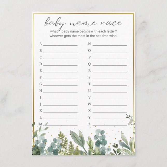 Carte D'accompagnement Nom du bébé Course Bébé Animaux Baby shower Jeu (Devant)